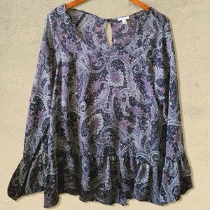 Charming Charlie Medium Purple & Indigo Paisley Peasant Blouse size M